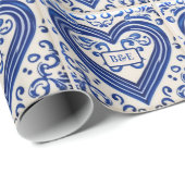 青と白の絵を描タイルの外観 – イニシャルの追加 ラッピングペーパー (ロールコーナー)