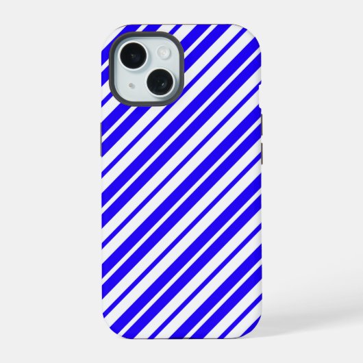 青と白の縦縞模様 iPhone 15ケース (裏面)