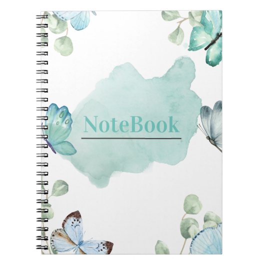 青と白の美しい蝶のスパイラル(80 P.) ノートブック (正面)