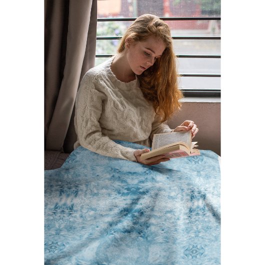 青と白の羽のパターン フリースブランケット