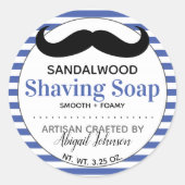 青と白の職人が作ったシェービングソープラベル ラウンドシール (正面)