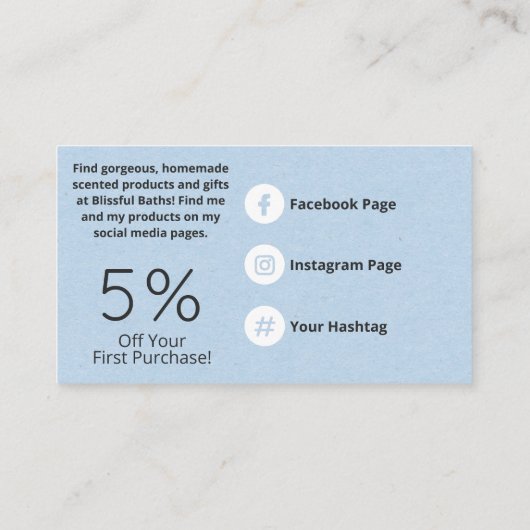 青と白の自家製石鹸とロウソク 名刺 (裏面)