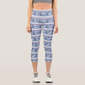 青と白の航海のいかりハイ腰ヨガ カプリレギンス (正面)