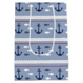 青と白の航海のいかり ミディアムペーパーバッグ (裏面)