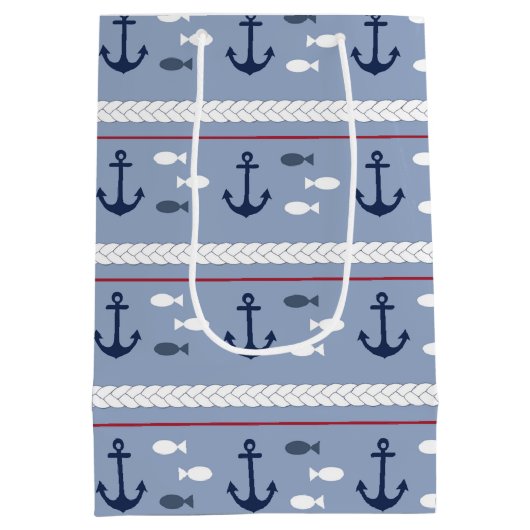 青と白の航海のいかり ミディアムペーパーバッグ (裏面)