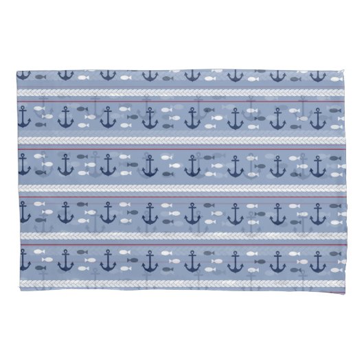 青と白の航海のいかり 枕カバー (正面)