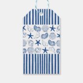 青と白の航海のストライプとシェル ギフトタグ (裏面)
