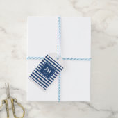 青と白の航海のストライプモノグラム ギフトタグ (より糸付き)