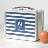 青と白の航海のストライプモノグラム メタルランチボックス (インサイチュ)