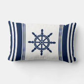 青と白の航海の枕、船舶用車輪 ランバークッション (裏面)