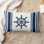 青と白の航海の枕、船舶用車輪 ランバークッション (ブランケット)