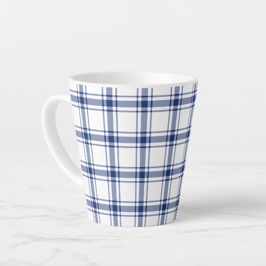 青と白の航海チェック柄 カフェラテマグ (左アングル)