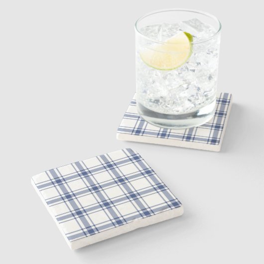 青と白の航海チェック柄 ストーンコースター (横)
