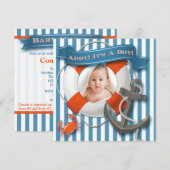 青と白の航海写真　ベイビーシャワーの招待状 招待状 (正面/裏面)