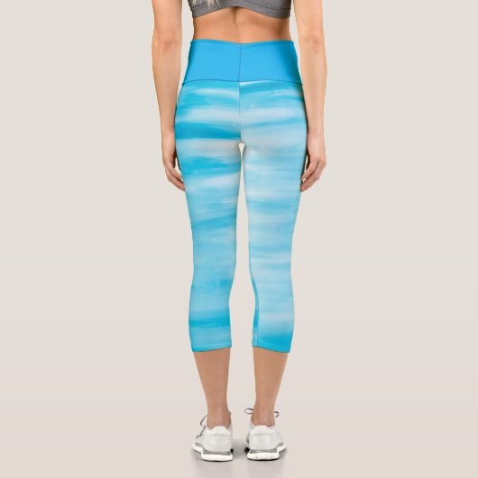 青と白の色のストリークヨガフィットネス カプリレギンス (裏面)