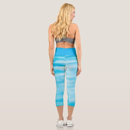 青と白の色のストリークヨガフィットネス カプリレギンス (裏面)