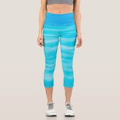 青と白の色のストリークヨガフィットネス カプリレギンス (正面)