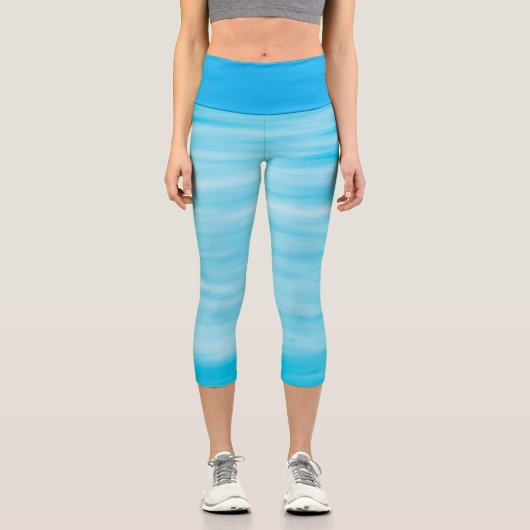 青と白の色のストリークヨガフィットネス カプリレギンス (正面)