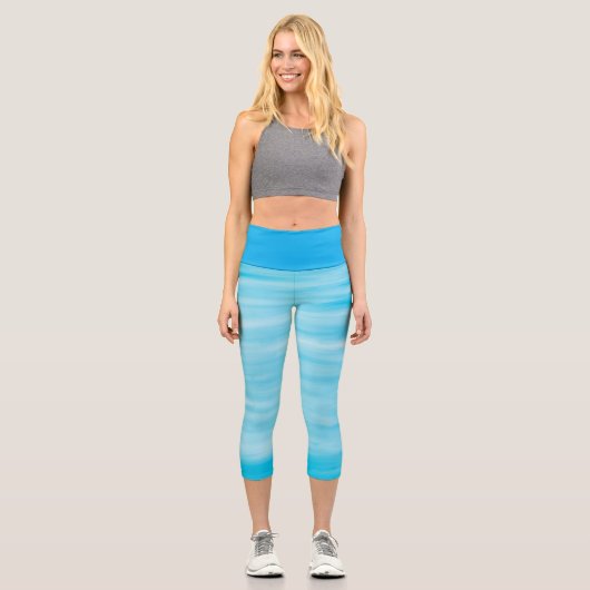 青と白の色のストリークヨガフィットネス カプリレギンス (正面)