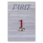 青と白の花が付いた木目の背景 テーブルナンバー (裏面)