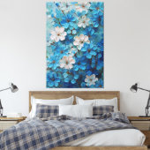 青と白の花が咲く抽象的な壁画 キャンバスプリント (インサイチュ (寝室))