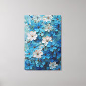 青と白の花が咲く抽象的な壁画 キャンバスプリント (正面)