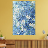 青と白の花が緑の抽象的な壁画に咲く キャンバスプリント (インサイチュ (リビング))
