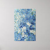 青と白の花が緑の抽象的な壁画に咲く キャンバスプリント (正面)