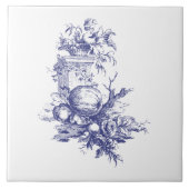 青と白の花と果実 タイル (正面)