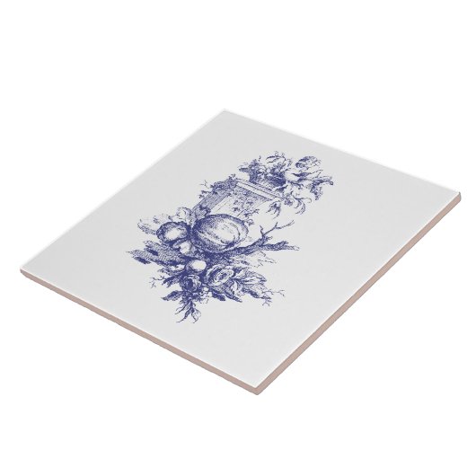 青と白の花と果実 タイル (側面)