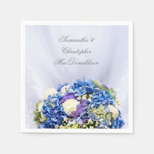 青と白の花と結婚ドレス スタンダードカクテルナプキン (正面)