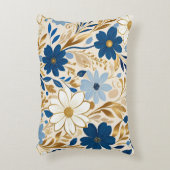 青と白の花と金ゴールド離れ アクセントクッション (正面(垂直))