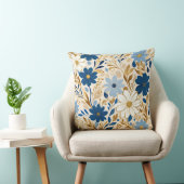 青と白の花と金ゴールド離れ クッション (椅子)