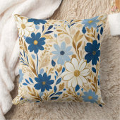 青と白の花と金ゴールド離れ クッション (ブランケット)