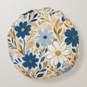 青と白の花と金ゴールド離れ ラウンドクッション (裏面)