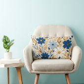 青と白の花と金ゴールド離れ ランバークッション (椅子)