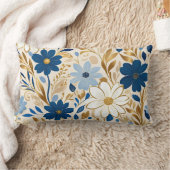 青と白の花と金ゴールド離れ ランバークッション (ブランケット)