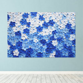 青と白の花のインパスト絵画 - アブストラクト キャンバスプリント
