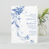 青と白の花のウェディングエンゲージメントパーティー 招待状 (スタンド正面)