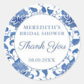 青と白の花のウェディングシャワー感謝祭のお礼品 ラウンドシール (正面)