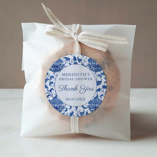 青と白の花のウェディングシャワー感謝祭のお礼品 ラウンドシール