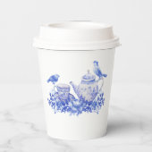 青と白の花のウェディングシャワー | ティーパーティー 紙コップ (裏面)