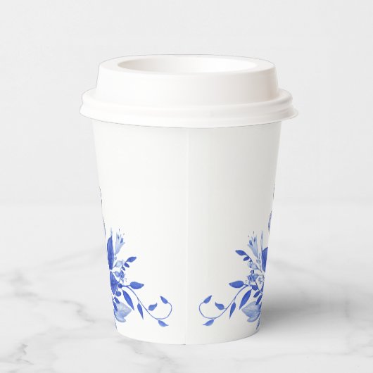 青と白の花のウェディングシャワー | ティーパーティー 紙コップ (右)