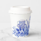 青と白の花のウェディングシャワー | ティーパーティー 紙コップ (正面)