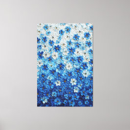 青と白の花のグラデーション抽象壁画 キャンバスプリント