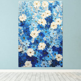 青と白の花のグラデーション抽象壁画 キャンバスプリント