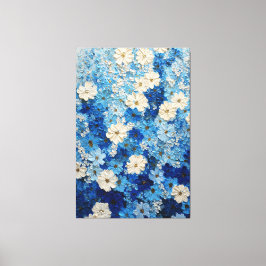 青と白の花のグラデーション抽象壁画 キャンバスプリント