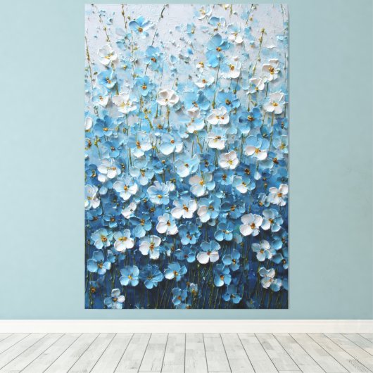 青と白の花のグラデーション抽象  キャンバスプリント (インサイチュ (ウッドフロア))