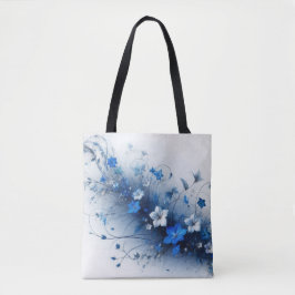 青と白の花のツル模様 トートバッグ