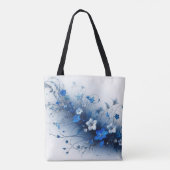 青と白の花のツル模様 トートバッグ (裏面)